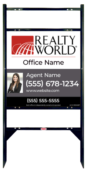 Angle Iron Frame w 2 Rider Inserts and Agent Photo Sign Panel Unit, 24h x 24w, Steel