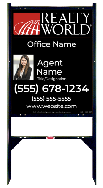 Angle Iron Frame w 1 Rider Insert and Agent Photo Sign Panel Unit, 30h x 24w, Steel