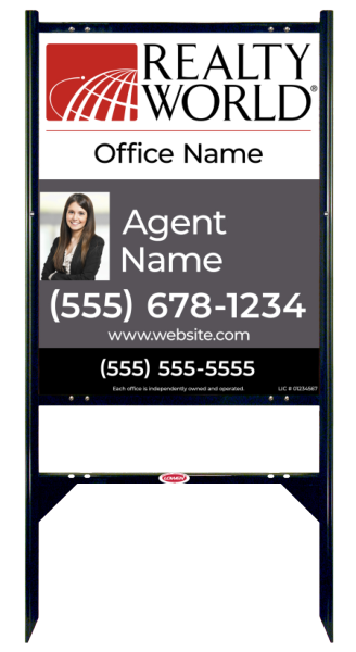 Angle Iron Frame w 1 Rider Insert and Agent Photo Sign Panel Unit, 30h x 24w, Steel